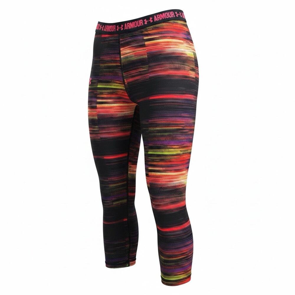 Under Armour Leggings HeatGear Capri Compression Neon Stripe Women Small A153